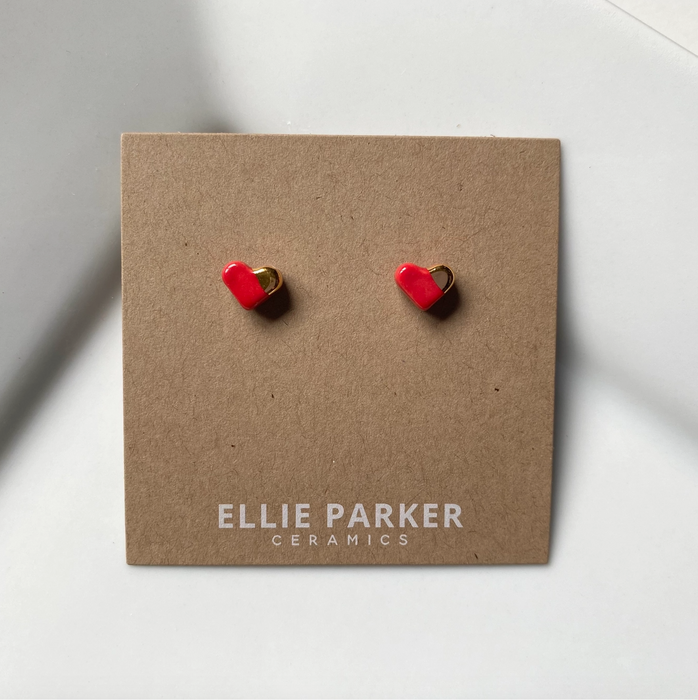 Red Ceramic Heart Stud Earrings