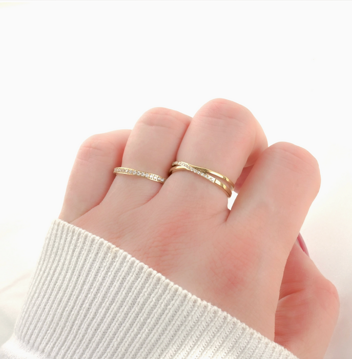 Pave Diamond X Ring | 18K Gold PVD