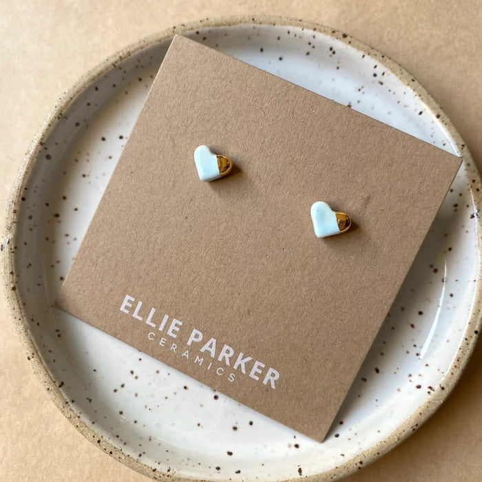Sky Blue Ceramic Heart Stud Earrings